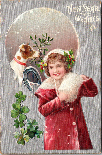 New year greeting girl - greeting, red